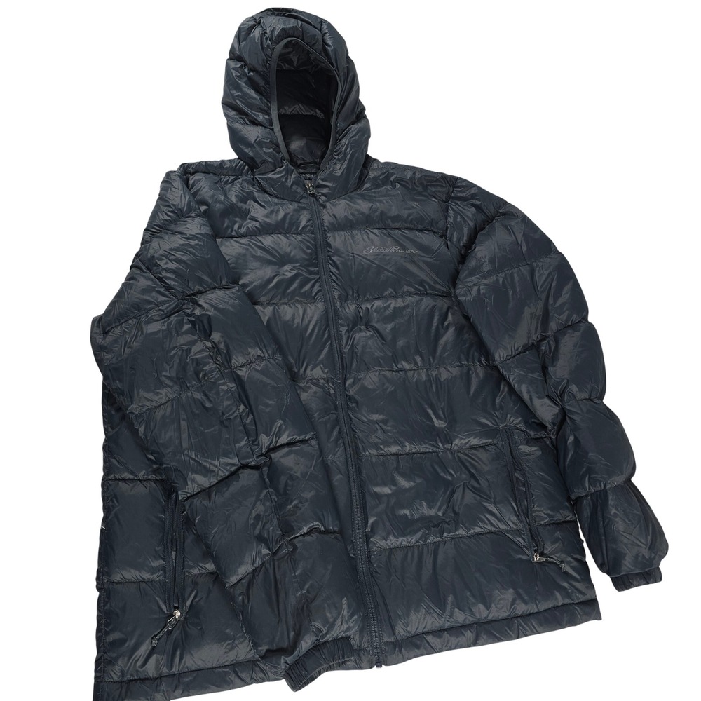 Eddie Bauer Mens EB650 Wide Channel Hooded Down Jacket Navy Blue Large 1526048